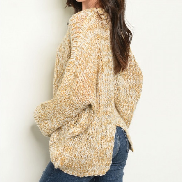 ♦️Ivory Mix Mustard Scoop Neck Sweater - Picture 3 of 6